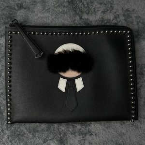 FENDI Mink-Trimmed Karlito Flat Clutch